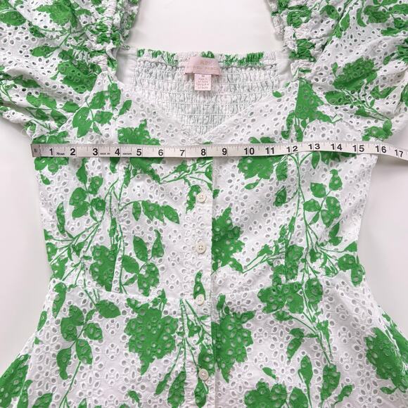 Rachel Parcell Stencil Eyelet Puff Sleeve Floral Midi Dress Size Medium Cottage - Picture 10 of 13